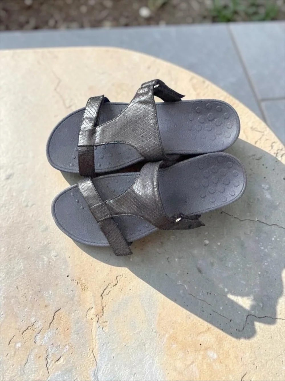 Vionic Ellie Navy Adjustable Wedge Slide Sandals Orthotic Size 9